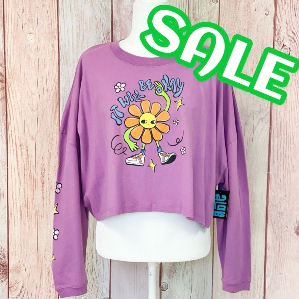 ‼️CLEARANCE SALE‼️Women’s A-Lab Gayle It Will Be Ok Crop Long Sleeve T-Shirt NWT